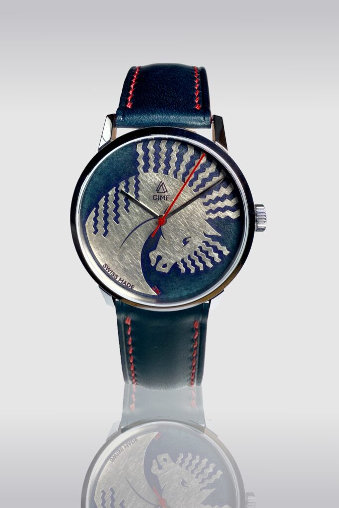 Montre suisse CIME Genève – Aethon Bleu des Abysses, argent massif et fond bleu-vert peint à la main