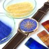 Montre Soleil rouge, émail Grand Feu cloisonné